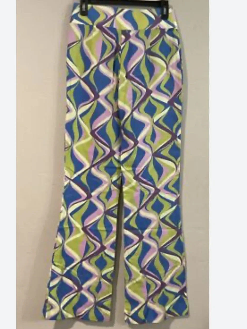 Zara Linen Blend Flared High Rise Pants Multicolor Geometric Print Sz Med